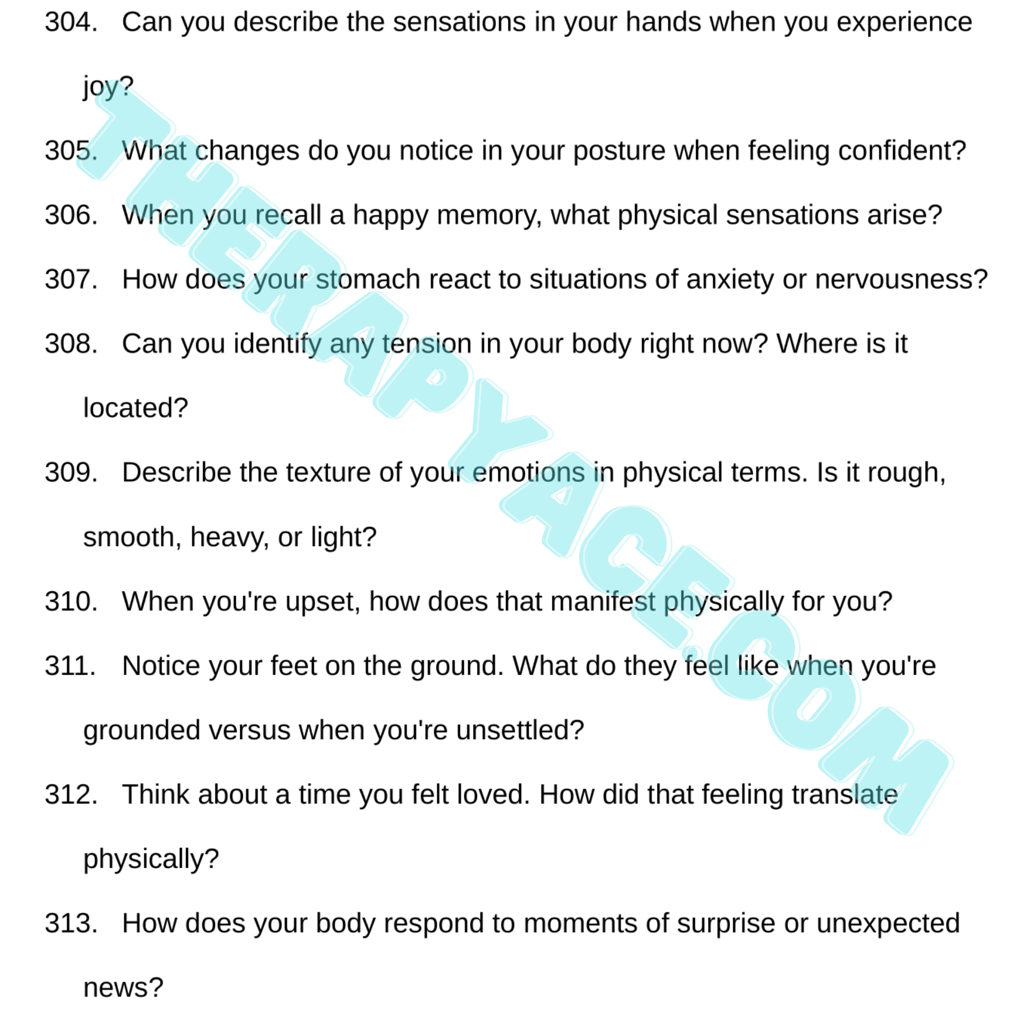 5,000 somatic therapy questions and thought exercises Sample somatic therapy questions and thought exercises for nervous system regulation and trauma healing