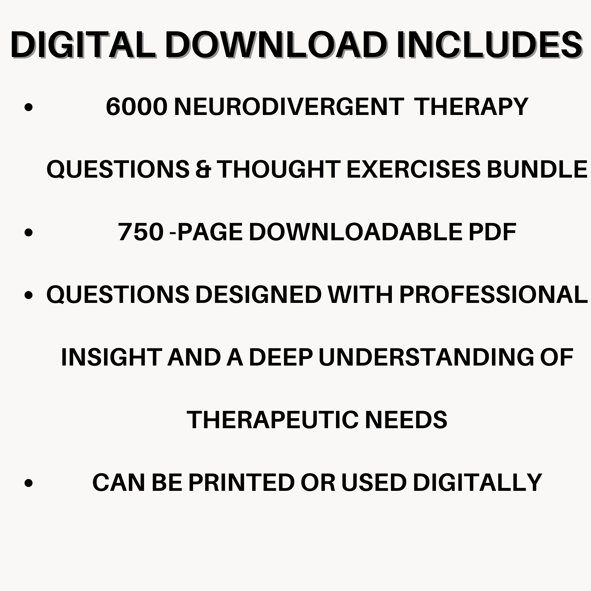 6,000 adhd and neurodivergent therapy bundle ADHD therapy bundle contents — 6000 questions 750 pages 5 PDF files instant digital download