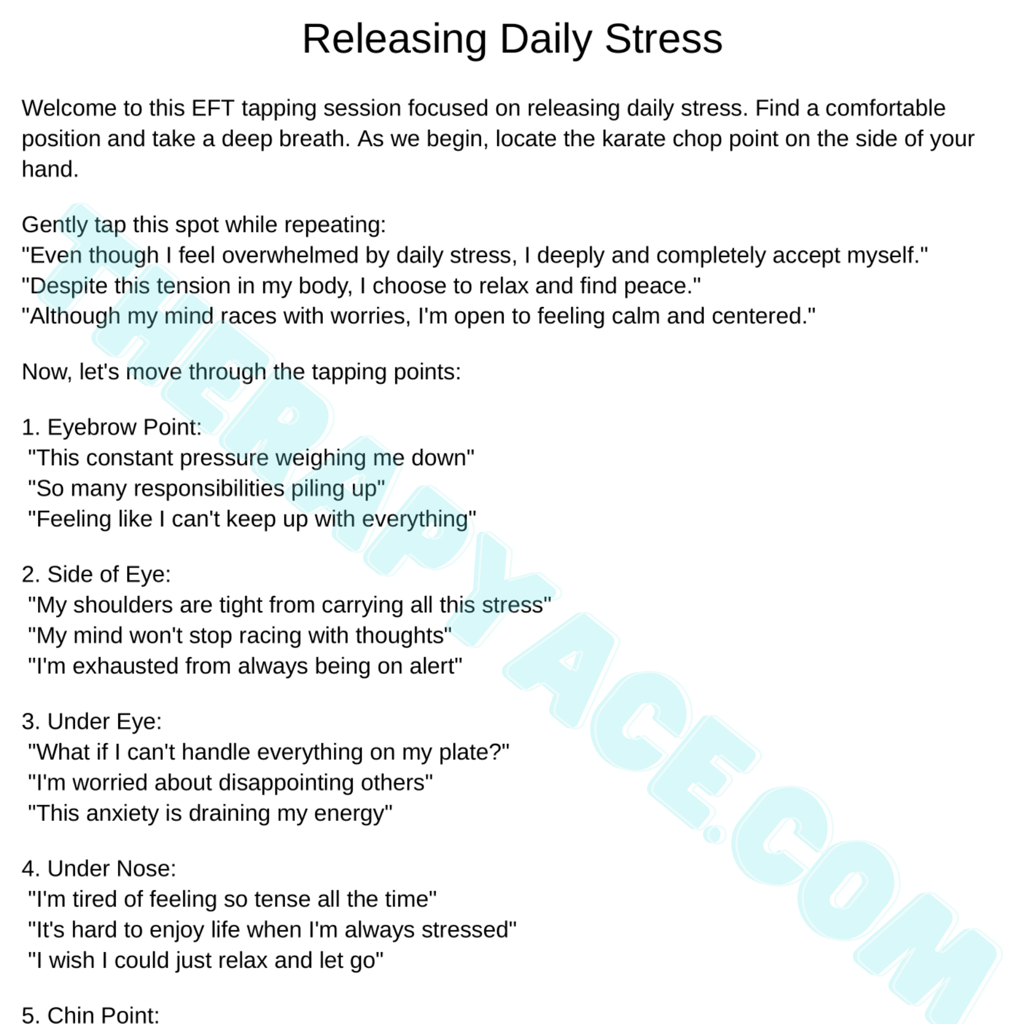 35 eft tapping scripts Sample EFT tapping script for emotional regulation anxiety and stress relief therapy sessions