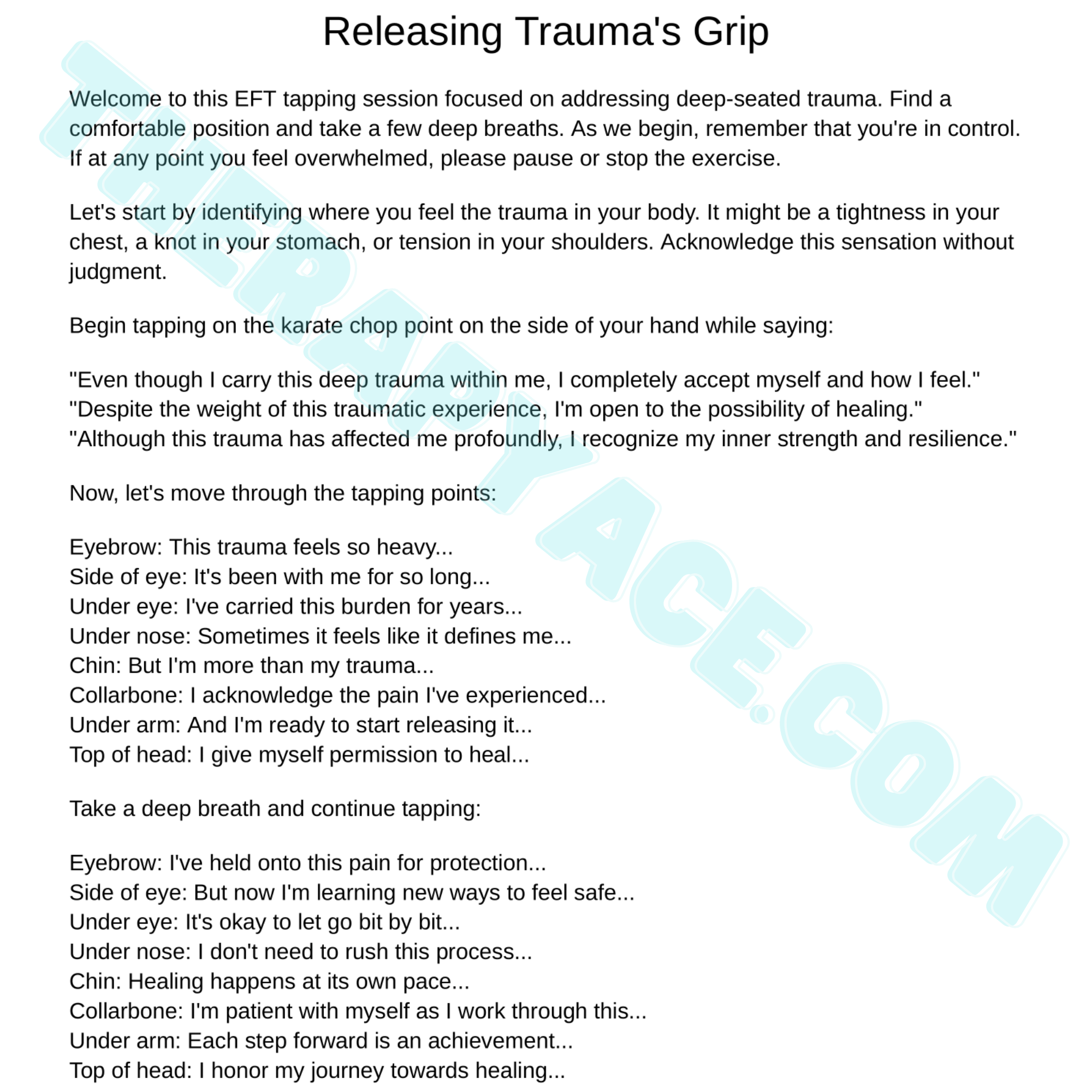 35 eft tapping scripts Sample EFT emotional freedom techniques tapping script for trauma and personal healing