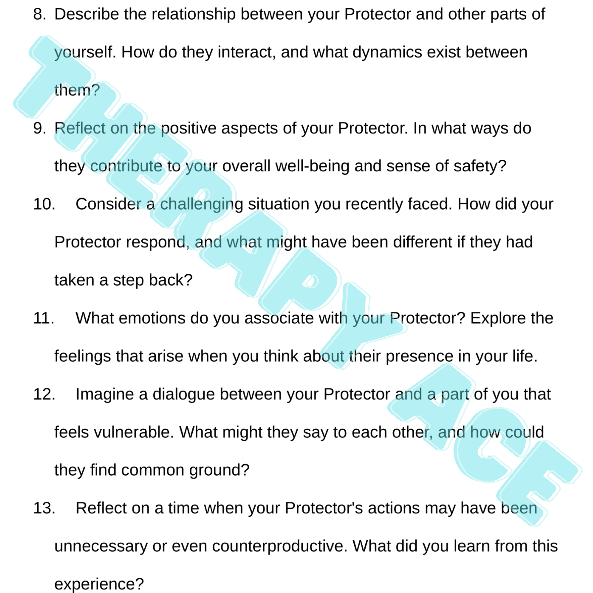 1,100 internal family systems therapy questions Sample IFS therapy questions for working with manager parts protector critic and perfectionist in therapy