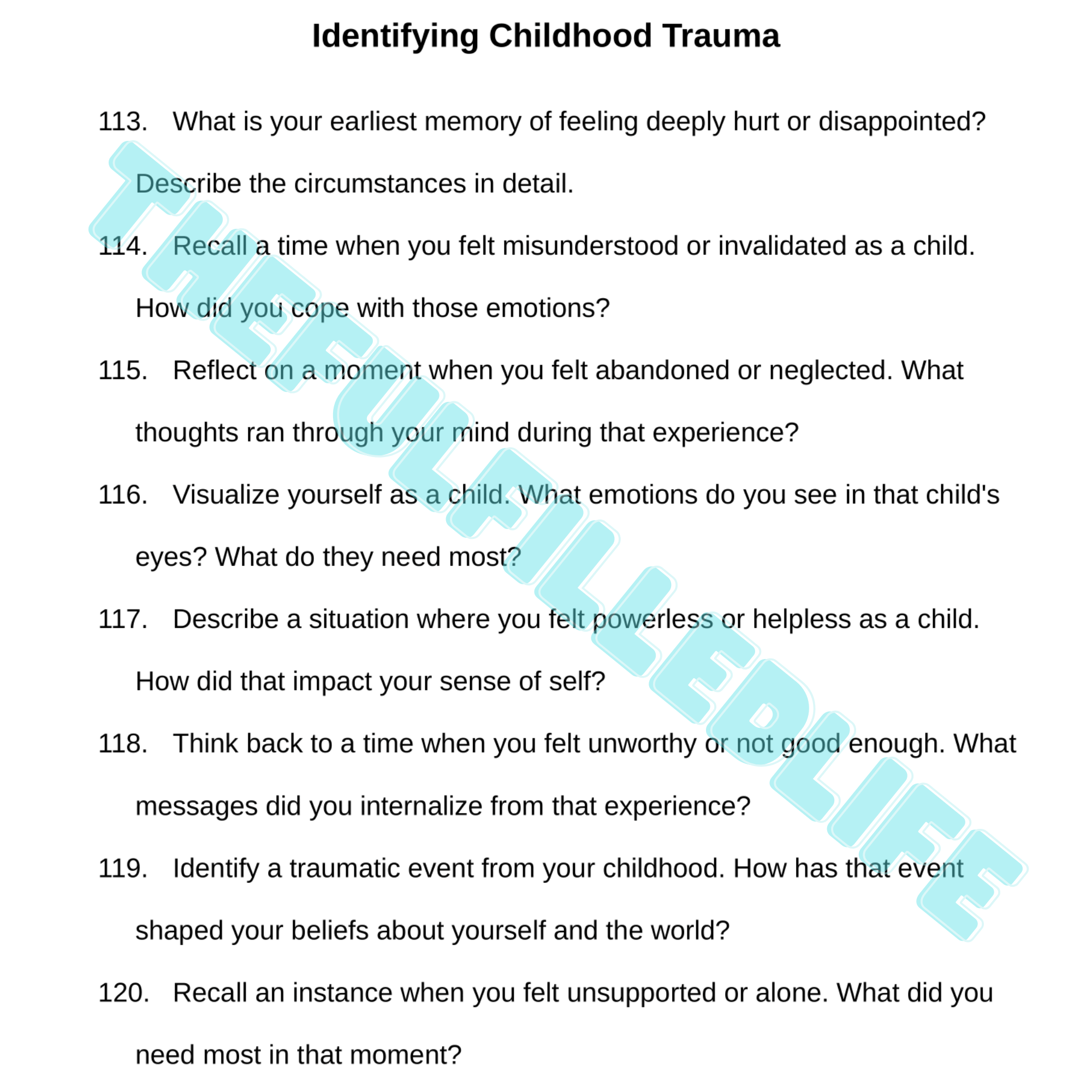 3,800 inner child therapy questions and thought exercises Sample reparenting therapy thought exercises for self-compassion inner child communication and healing