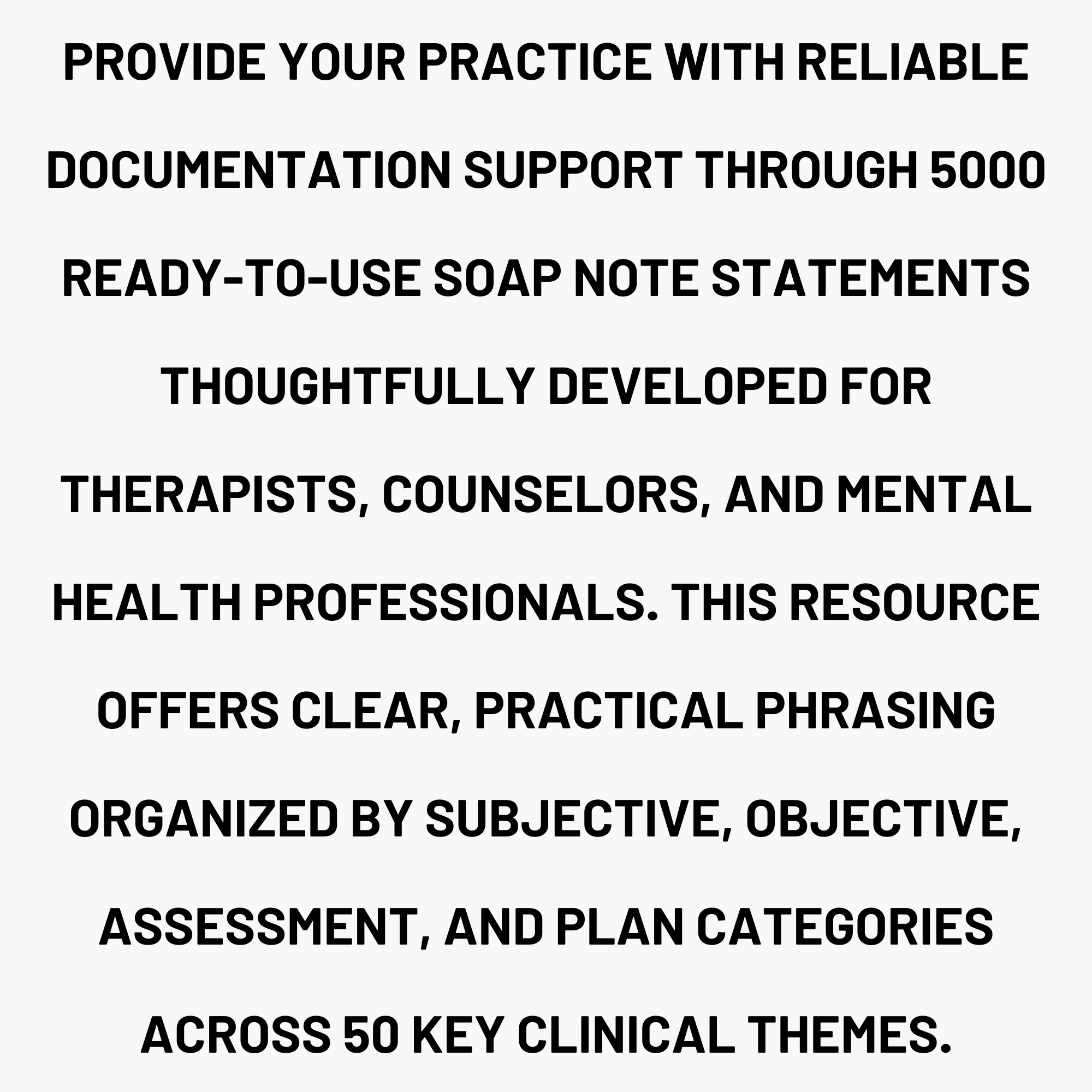 5,000 soap note statements for therapists SOAP note statements bundle description — 5000 ready-to-use therapy documentation phrases across 50 clinical topics