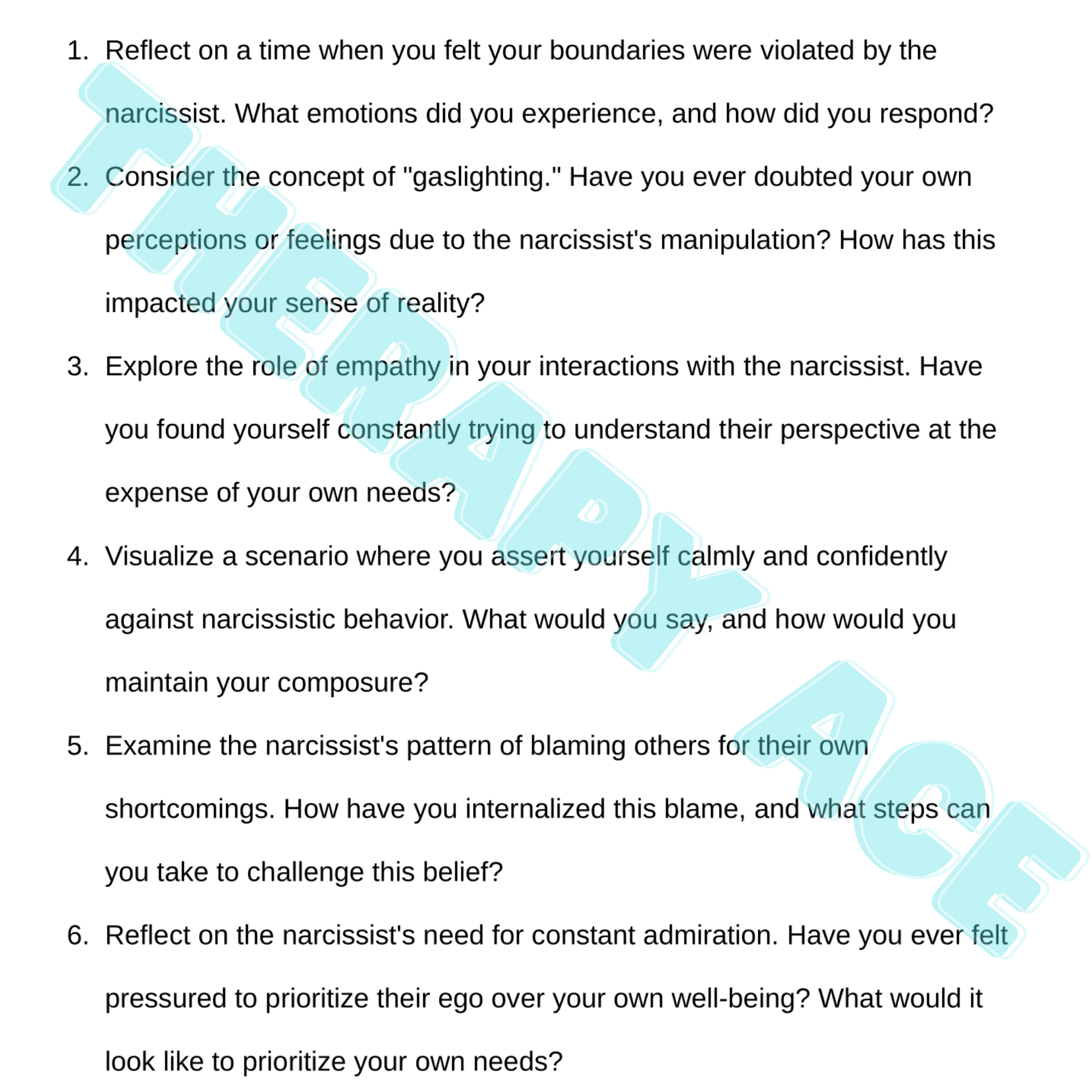 1,000 narcissistic abuse survivor therapy Sample narcissistic abuse therapy questions for identifying narcissistic behaviors self-perception and trust issues